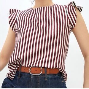 Eva Franco Red and White flutter sleeve Striped Top - sz XS